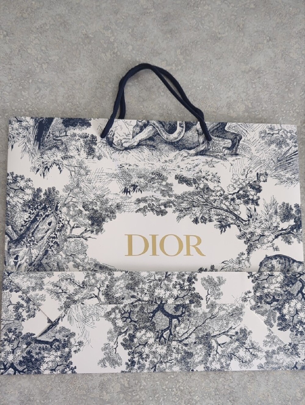 Dior White & Navy Toile Printed Shopping Tote with Gold Logo - Picture 2 of 6